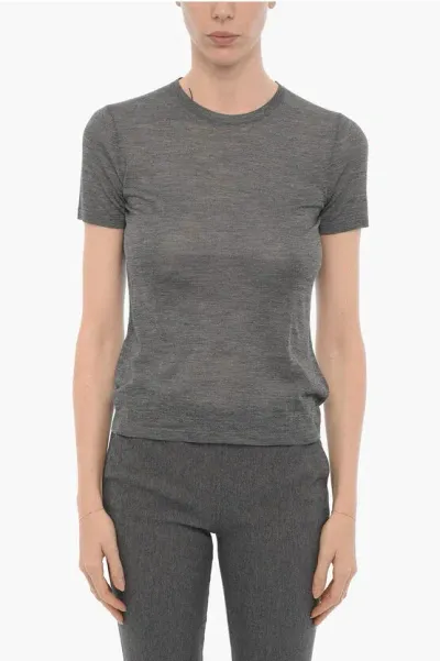 Nili Lotan Silk Crew-neck T-shirt In Gray