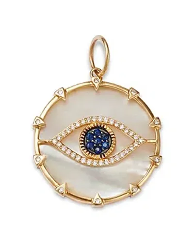 Nina Gilin 14k Yellow Gold Mother Of Pearl Eye Of Protection Diamond & Sapphire Pendant In Blue/white