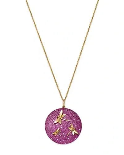 Nina Gilin 14k Yellow Gold Pink Sapphire & Diamond Dragonfly Disc Pendant Necklace, 16-18