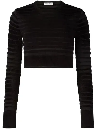 Nina Ricci Cropped Top With Tonal Stripe In Black  