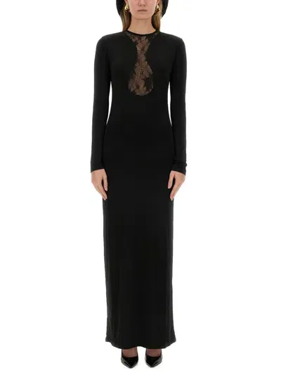 Nina Ricci Long Dress With Lace Insert In Black