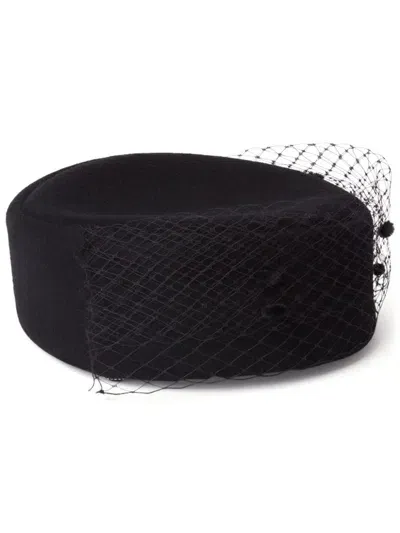 Nina Ricci Veiled Pillbox Hat In Black