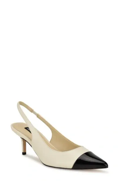 Nine West Awaie Slingback Pointed Cap Toe Pump In Cream,black Multi