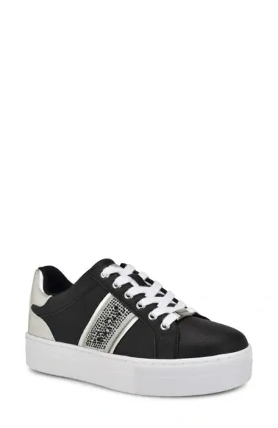 Nine West Gator Platform Sneaker In Black,silver