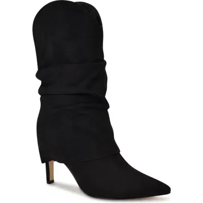 Nine West Glitch Slouchy Foldover Shaft Pointed Toe Boot In Black