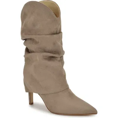 Nine West Glitch Slouchy Foldover Shaft Pointed Toe Boot In Taupe