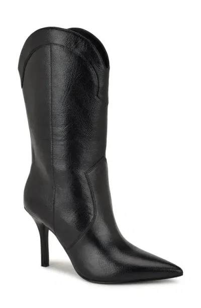 Nine West Grasy Western Boot In Black Leather