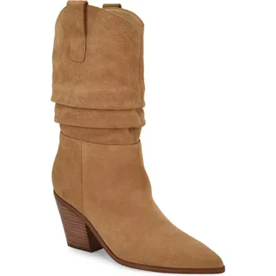 Nine West Kadon Pointed Toe Slouch Bootie In Cognac Suede