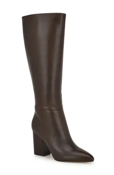 Nine West Peachey Pointed Toe Knee High Boot In Dark Brown