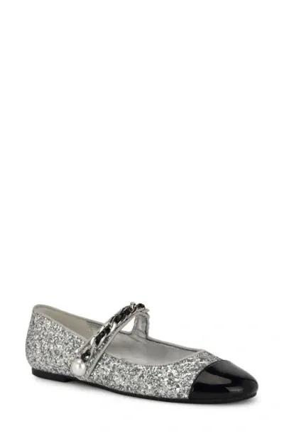 Nine West Platy Cap Toe Mary Jane Flat In Silver