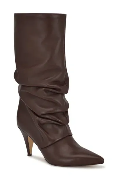 Nine West Primer Slouch Pointed Toe Boot In Dark Brown Leather