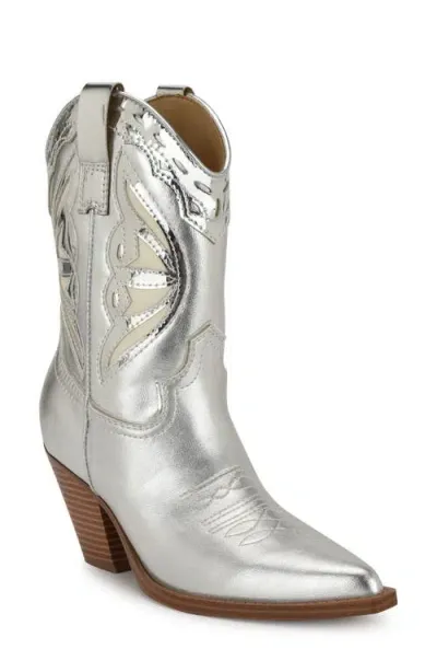 Nine West Puzz Pointed Toe Western Boot In Silver