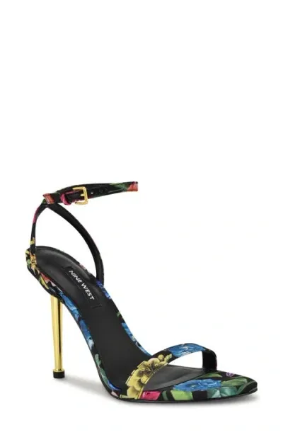 Nine West Reina Ankle Strap Sandal In Black Floral