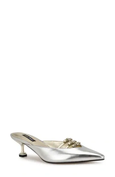 Nine West Weeka Kitten Heel Mule In Silver,gold