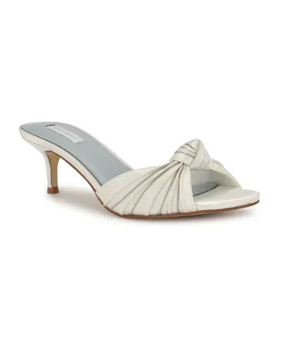 Nine West Women's Laike Bridal Kitten Heel Dress Sandals In White Satin