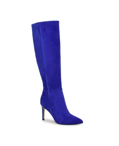 Nine West Women's Richy Pointy Toe Knee High Boots In Blue Suede