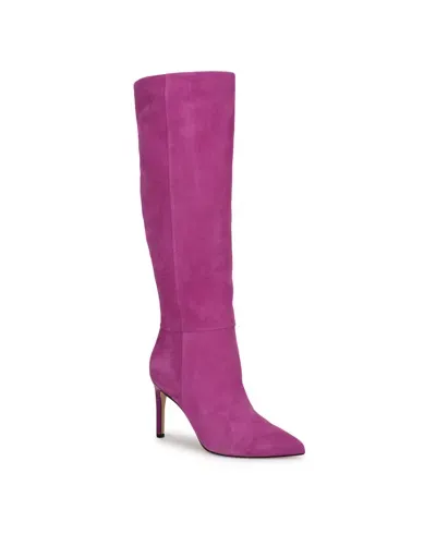 Nine West Women's Richy Pointy Toe Knee High Boots In Magenta Suede