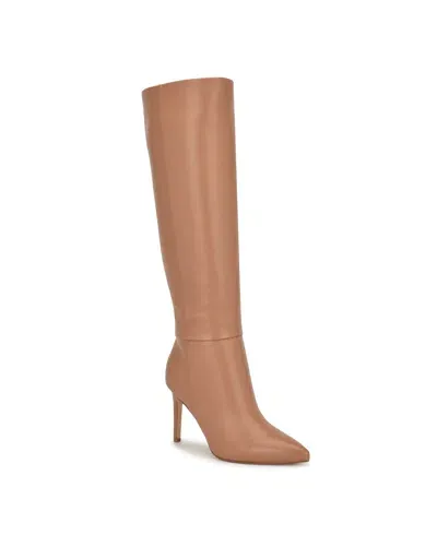 Nine West Women's Richy Wide Calf Pointy Toe Knee High Boots In Natural Leather