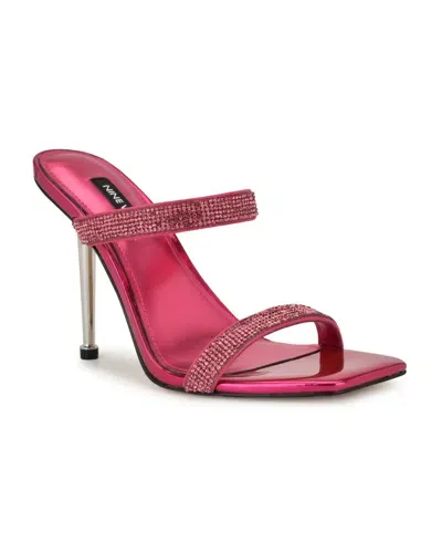 Nine West Women's Yogirl Square Toe Slip-on Dress Sandals In Dark Pink Shimmer