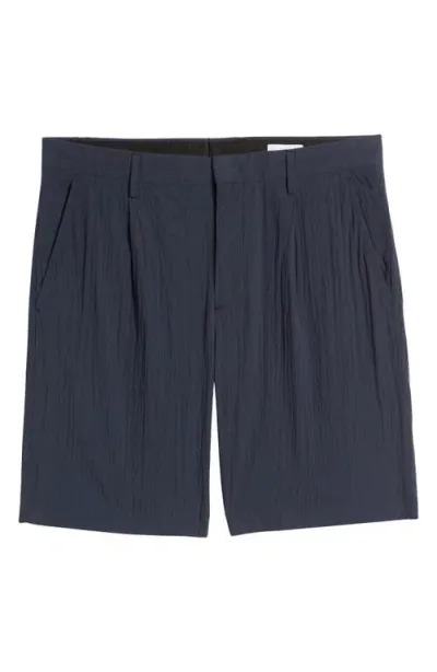 Nn07 Bill 5721 Pleated Seersucker Shorts In Navy Blue