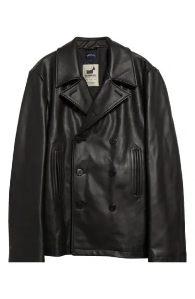 Noah Insulated Leather Peacoat In Black