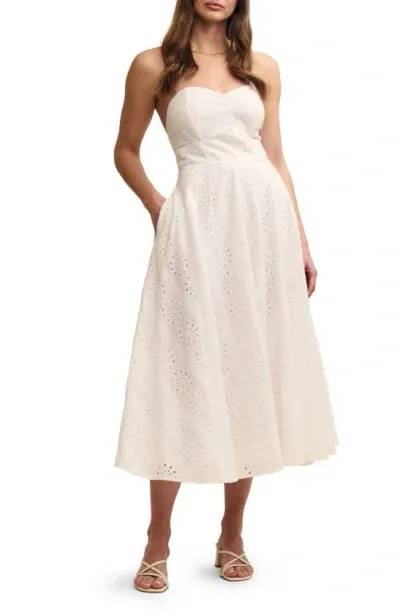 Nobody's Child Aurora Eyelet Strapless Organic Cotton Maxi Dress In White