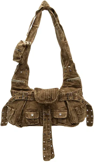 No/faith Studios Beige Denim Multipocket Bag In Camo