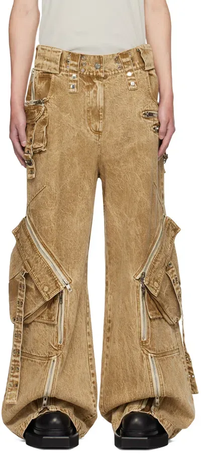 No/faith Studios Beige Used Denim Cargo Pants In Sand