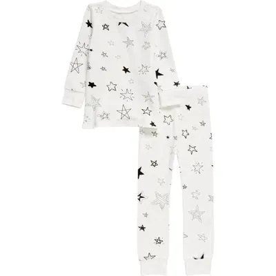 Norani Kids'  Stars Fitted Two-piece Stretch Organic Cotton Pajamas In Black/white