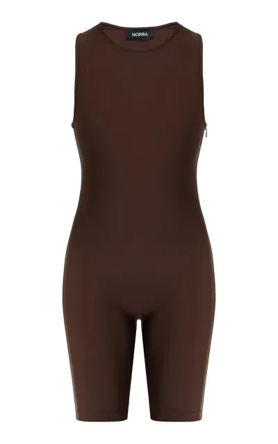 Norba Asymmetric Jersey Romper In Brown