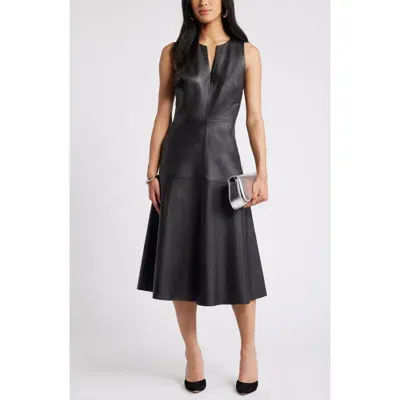 Nordstrom A-line Leather Dress In Black