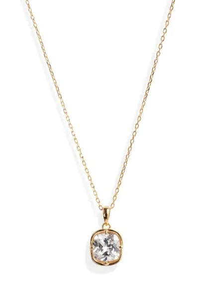 Nordstrom Bezel Cubic Zirconia Pendant Necklace In 14k Gold Plated