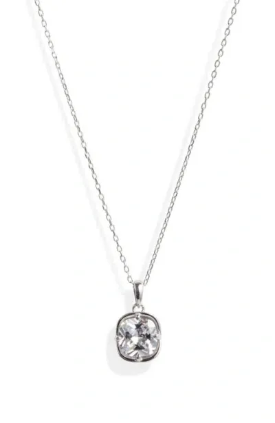 Nordstrom Bezel Cubic Zirconia Pendant Necklace In Platinum Plated