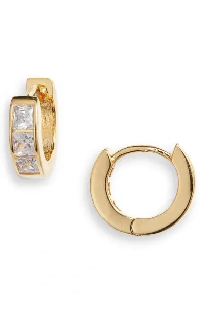 Nordstrom Channel Set Cubic Zirconia Huggie Hoop Earrings In Clear- Gold