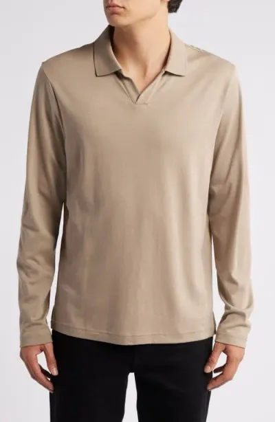 Nordstrom Clean Long Sleeve Pima Cotton Polo In Tan Desert