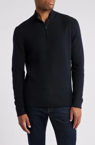 Nordstrom Cotton & Cashmere Quarter Zip Sweater In Black Caviar