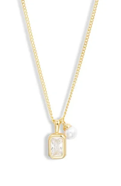 Nordstrom Cubic Zirconia & Faux Pearl Charm Necklace In Clear- White- Gold