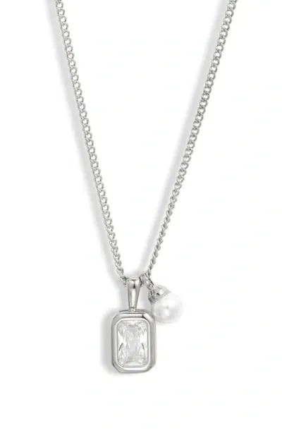 Nordstrom Cubic Zirconia & Faux Pearl Charm Necklace In Clear- White- Silver