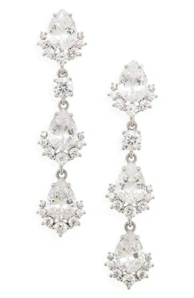 Nordstrom Cubic Zirconia Linear Drop Earrings In Clear- Silver