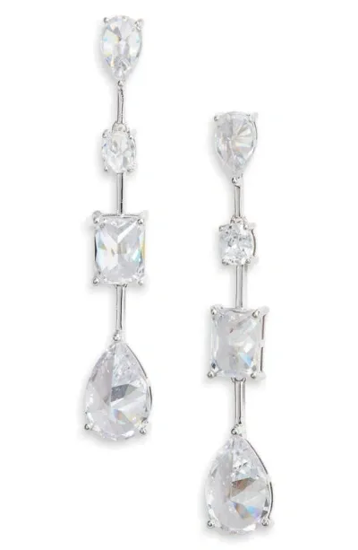 Nordstrom Cubic Zirconia Linear Drop Earrings In Clear- Silver