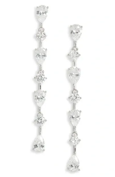 Nordstrom Cubic Zirconia Linear Drop Earrings In Clear- Silver