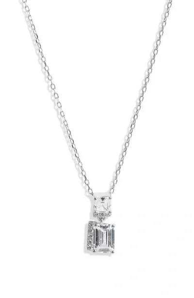 Nordstrom Cubic Zirconia Pendant Necklace In Platinum Plated