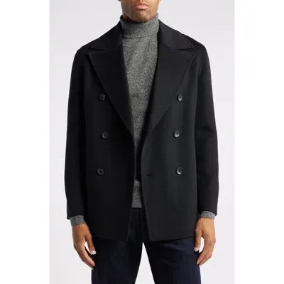 Nordstrom Double Breasted Wool Blend Peacoat In Black