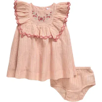 Nordstrom Babies'  Embroidered Apron Dress & Bloomers Set In Pink Lotus