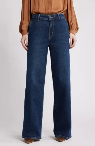 Nordstrom High Waist Wide Leg Jeans In Dark Blue Wash