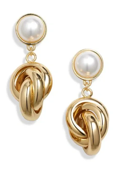 Nordstrom Faux Pearl & Knotted Drop Earrings In Gold/pearl