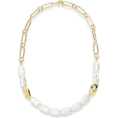 Nordstrom Imitation Pearl Paperclip Necklace In White- Gold