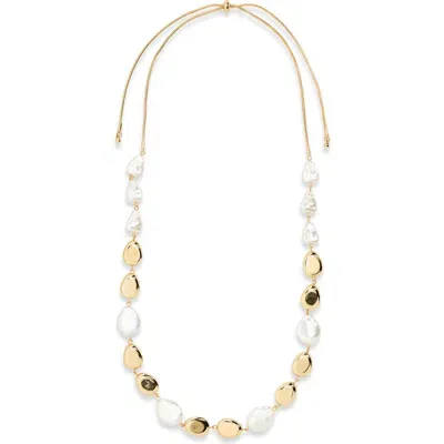 Nordstrom Imitation Pearl Slider Necklace In White- Gold