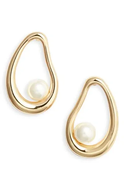 Nordstrom Imitation Pearl Teardrop Earrings In White- Gold