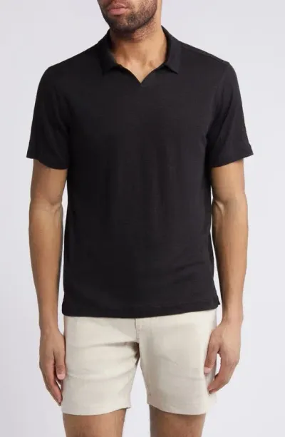 Nordstrom Johnny Collar Linen Polo In Black